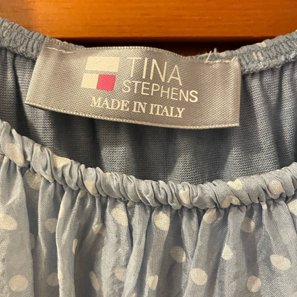 Tina Stephens Dress, Size M (Unmarked), Baby Blue Polka-Dot, 100% Silk. - Picture 4 of 8